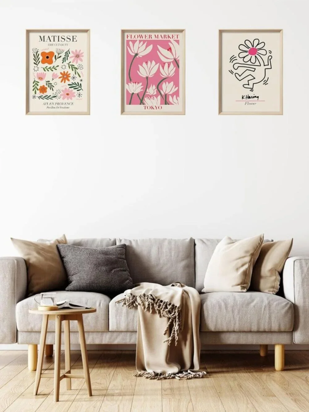 Set of 3 Pink Flower Market Framed Wall Art Prints, 12x16 Inch Home Decor